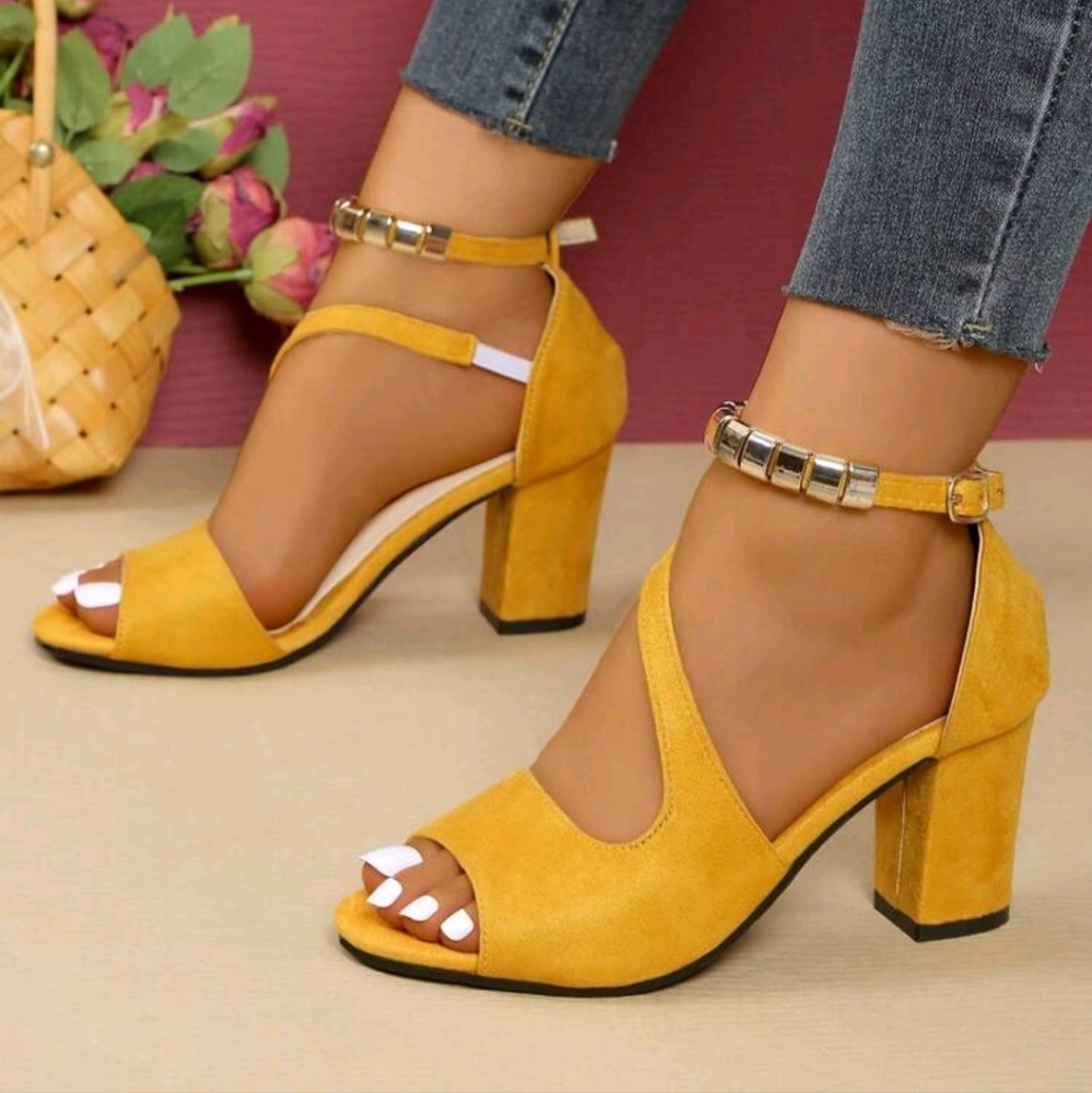 Women High Heel Sandals, New Open Toe Thick Heel Elegant Casual High Heel Shoes - Picture 3 of 5